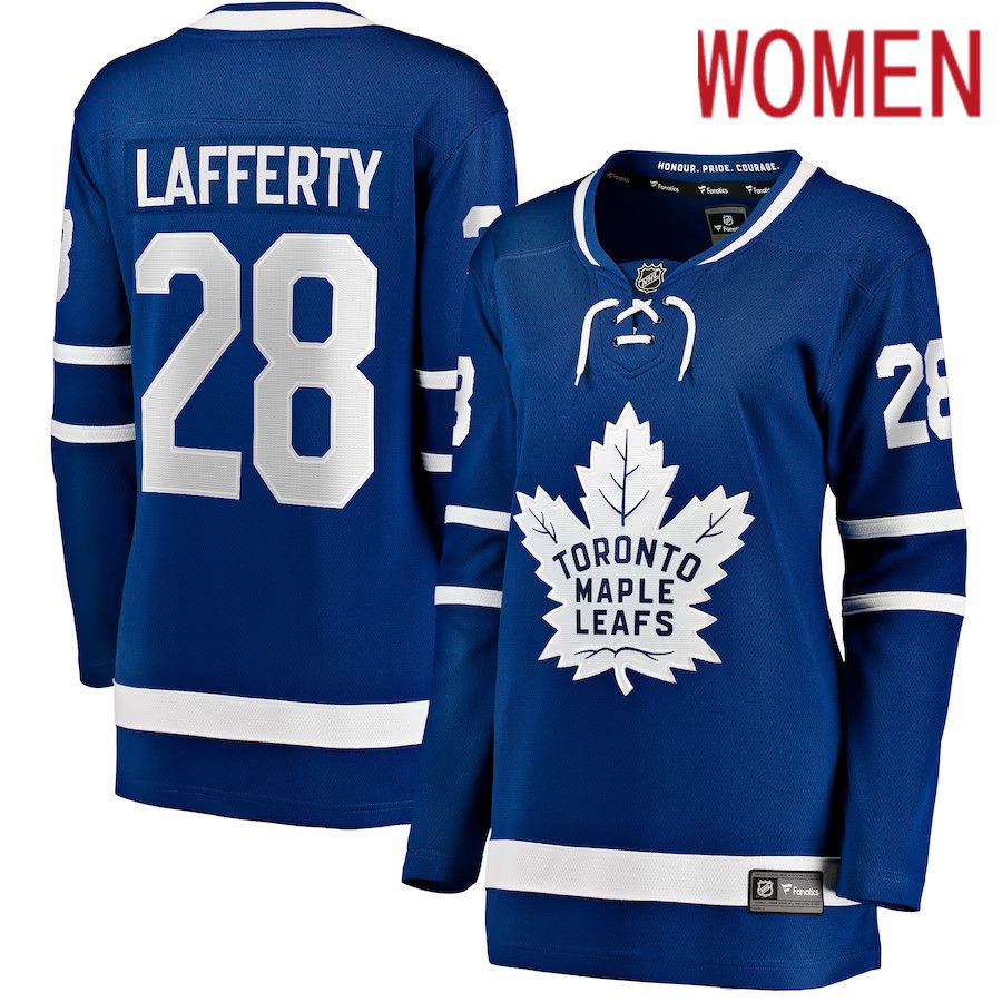 Women Toronto Maple Leafs #28 Sam Lafferty Fanatics Branded Blue Home Breakaway NHL Jersey